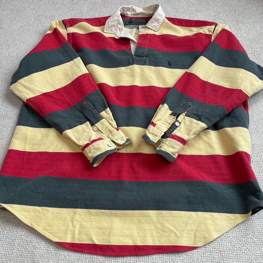 VNTG Ralph Lauren Polo Country (XL) Striped Rugby Herringbone Cotton Shirt